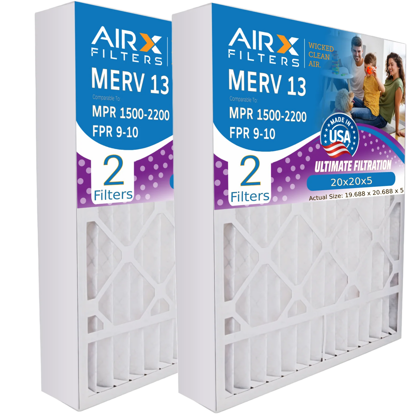 91-013 Compatible 1500 FPR WICKED Made CLEAN & 9 2 13 Air MPR Premium Ultravation by Filter Comparable Furnace Pack AIRX with to 20x20x5 FILTERS USA MERV Filter 2200 - 20x20x5 AIR.