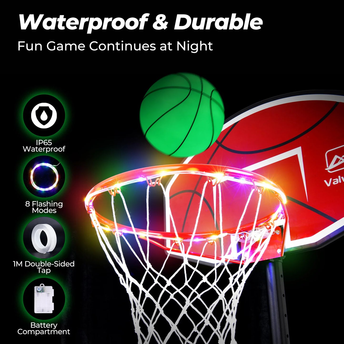 Adjustable Basketball With And Height Pool Hoop Balls Pump 45"-59" 2 Valwix Swimming