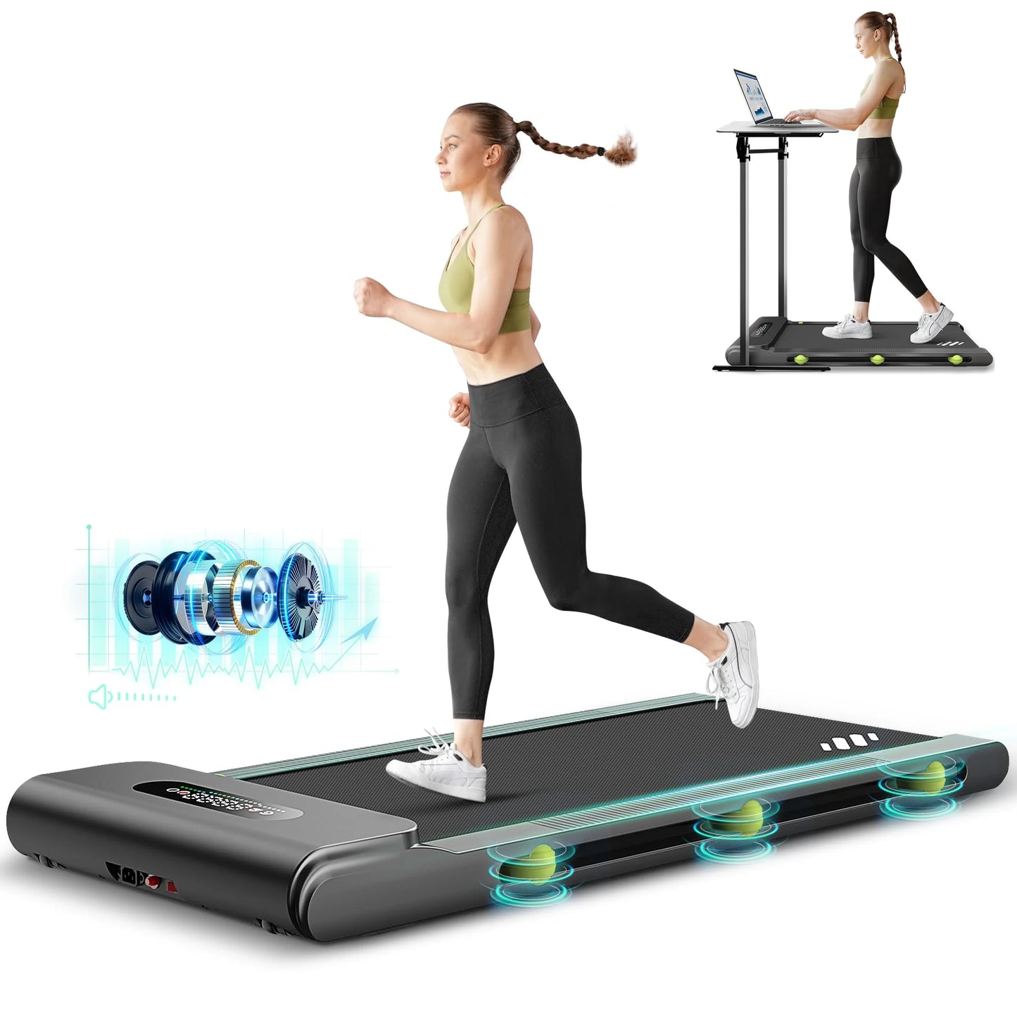 with Treadmill LED Max Treadmill in Weight 2.5HP Machine Display Walking Under Walking Office LED Desk - Desk: Display, Jogging Under Home 270lbs Portable Pad Walking for