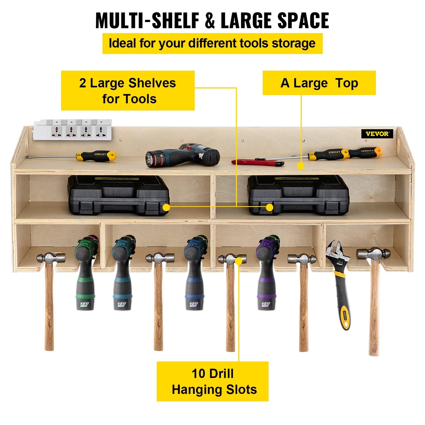 Wall 2-shelf BENTISM Holder Wall Tool Drill Organizer Mounted 10 Tool Power Slots