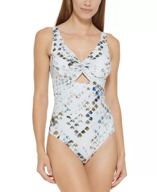 US Cutout One-Piece DKNY Swimsuit, MULTI 16 Twist-Front SPLASH