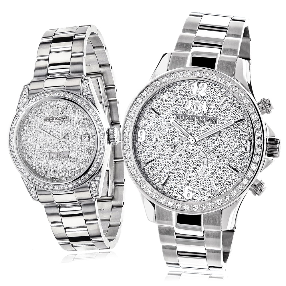 Steel and His Stainless Hers Diamond Watches: 3.5ct Set Watch