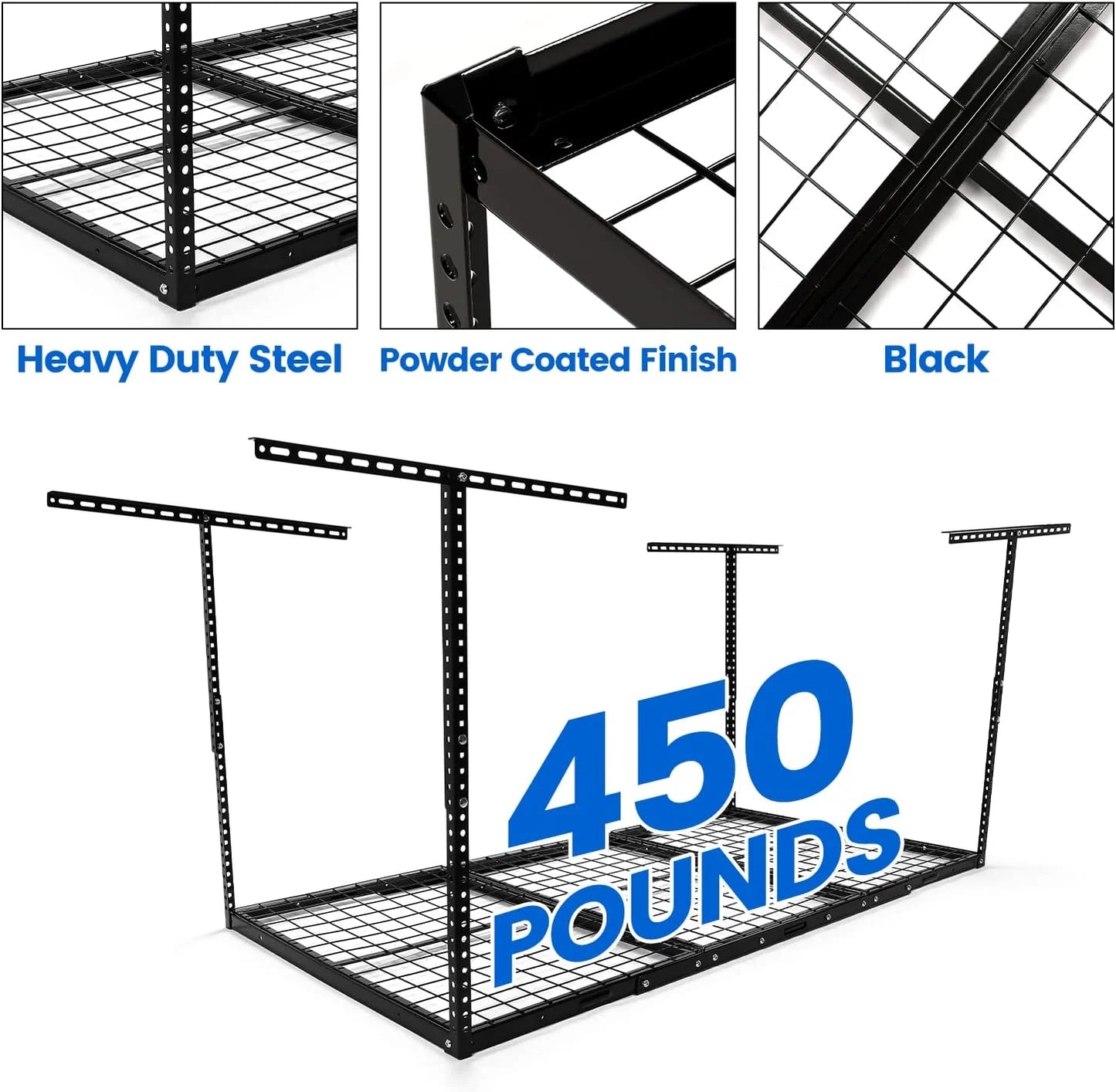 x Mounted 3FT Steel 6FT Shelf Rack HECASA Overhead 72" Ceiling Rack Storage 36" X Duty Heavy Black