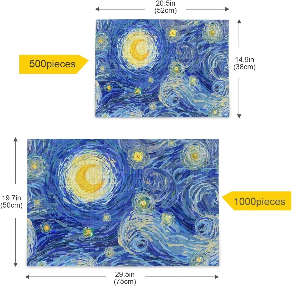 Stars Van Puzzle Puzzles 1000 Moon Night Cloud Adults for Gogh Wellsay Pieces Print Glowing Gift Kids DIY Style Jigsaw Sky Swirly Starry