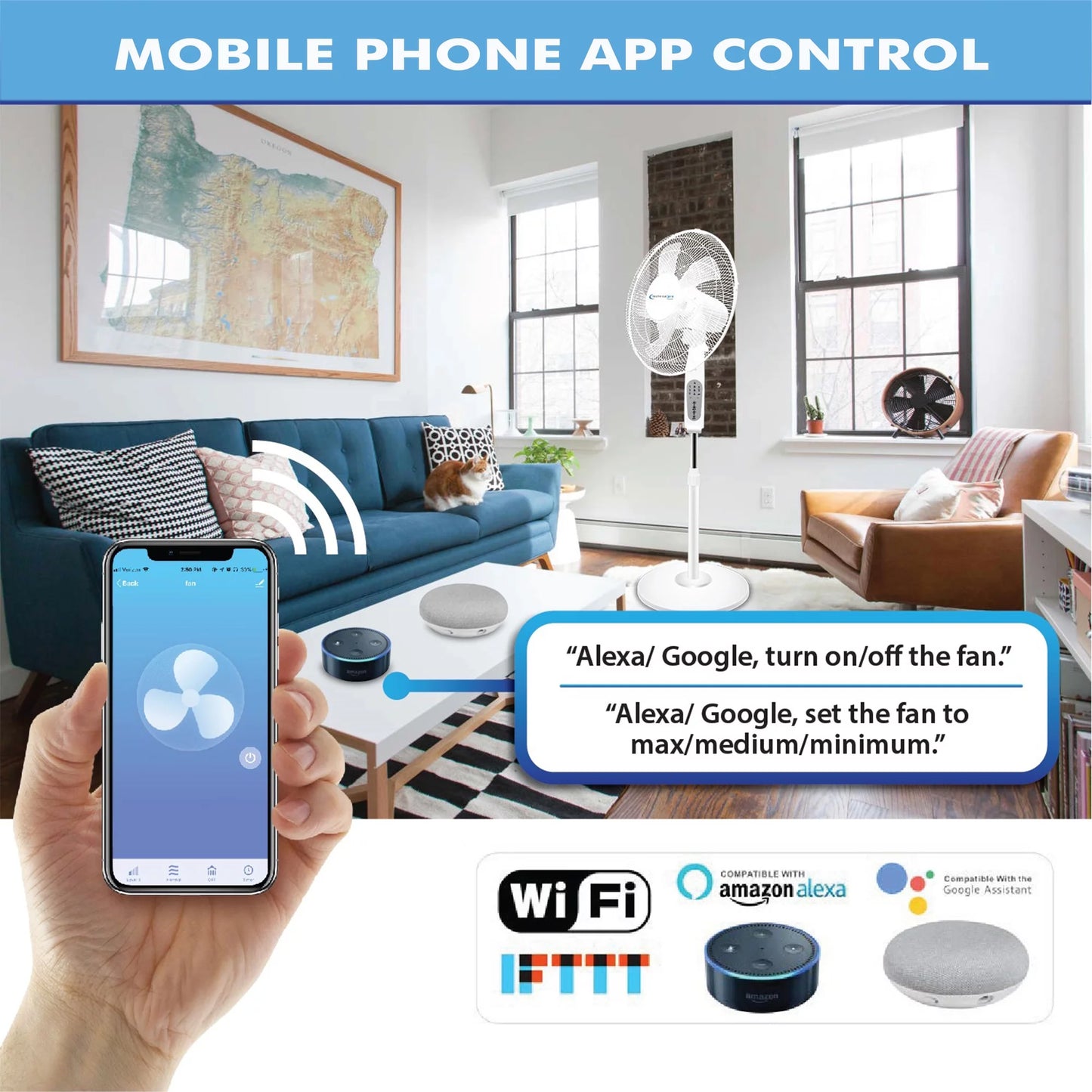 Alexa/Google Compatibe WIFI Standing Oscillating with Home Enabled Voice Technical Feature, with Pro Amazon Fan 16"