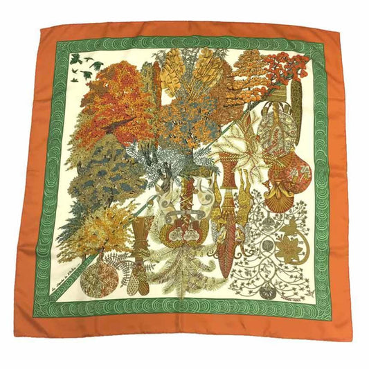 90 Silk Pre-Owned 100% Legend Muffler (Good) Scarf Tree Carre l'Arbre Hermes Les de x Orange Legendes HERMES Green aq7062