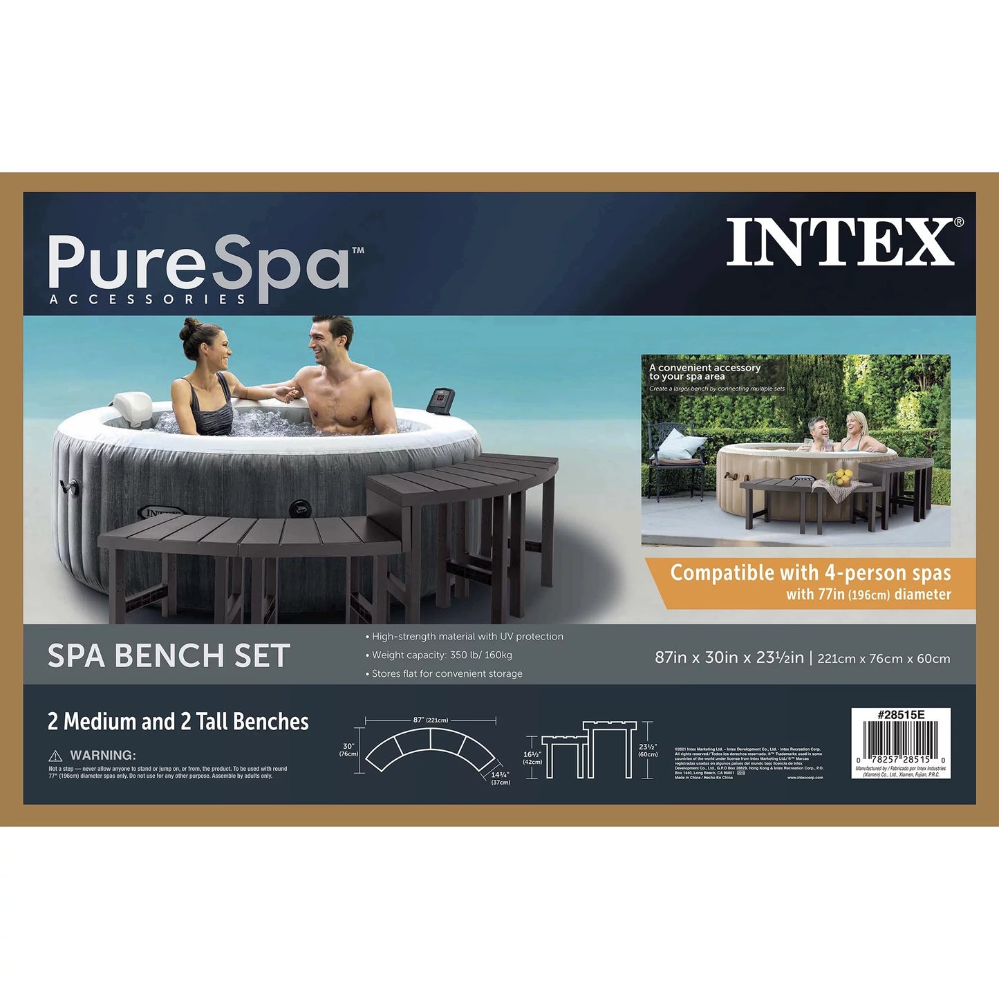 Accessory Inflatable w/ Spa Hot Plus Intex Tub Benches Jet PureSpa Greywood