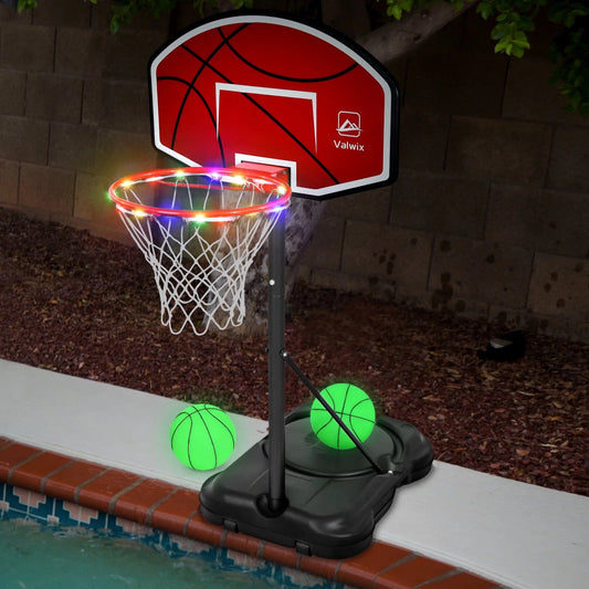 Adjustable Basketball With And Height Pool Hoop Balls Pump 45"-59" 2 Valwix Swimming