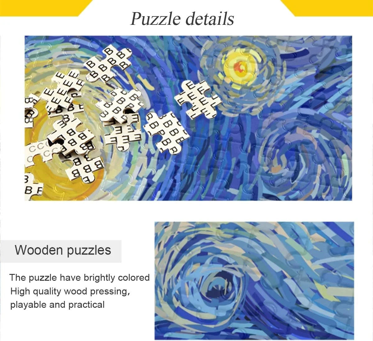 Stars Van Puzzle Puzzles 1000 Moon Night Cloud Adults for Gogh Wellsay Pieces Print Glowing Gift Kids DIY Style Jigsaw Sky Swirly Starry