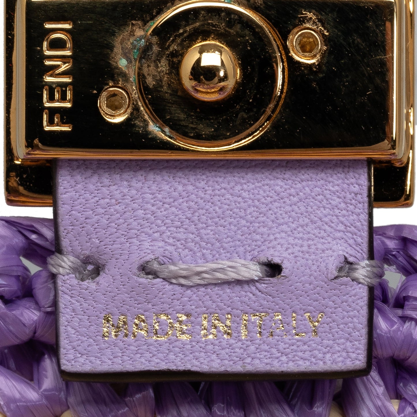 Unisex Pico Intreccio Baguette Bag (Good) Authenticated Purple Material Pre-Owned Raffia Fendi Natural Crossbody