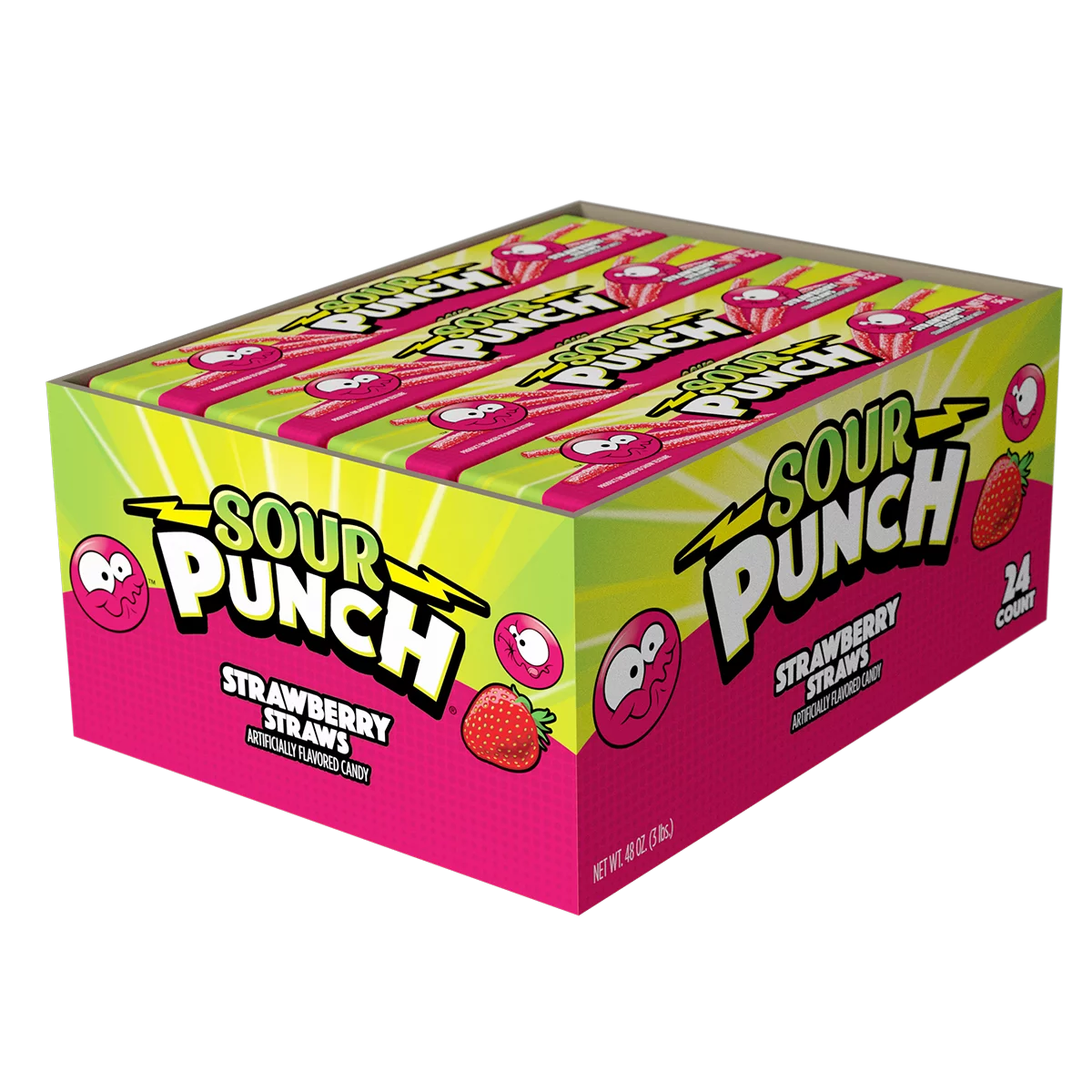 Sour Straws, (24ct Caddy) Tray Strawberry, Punch 2oz