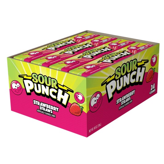 Sour Straws, (24ct Caddy) Tray Strawberry, Punch 2oz