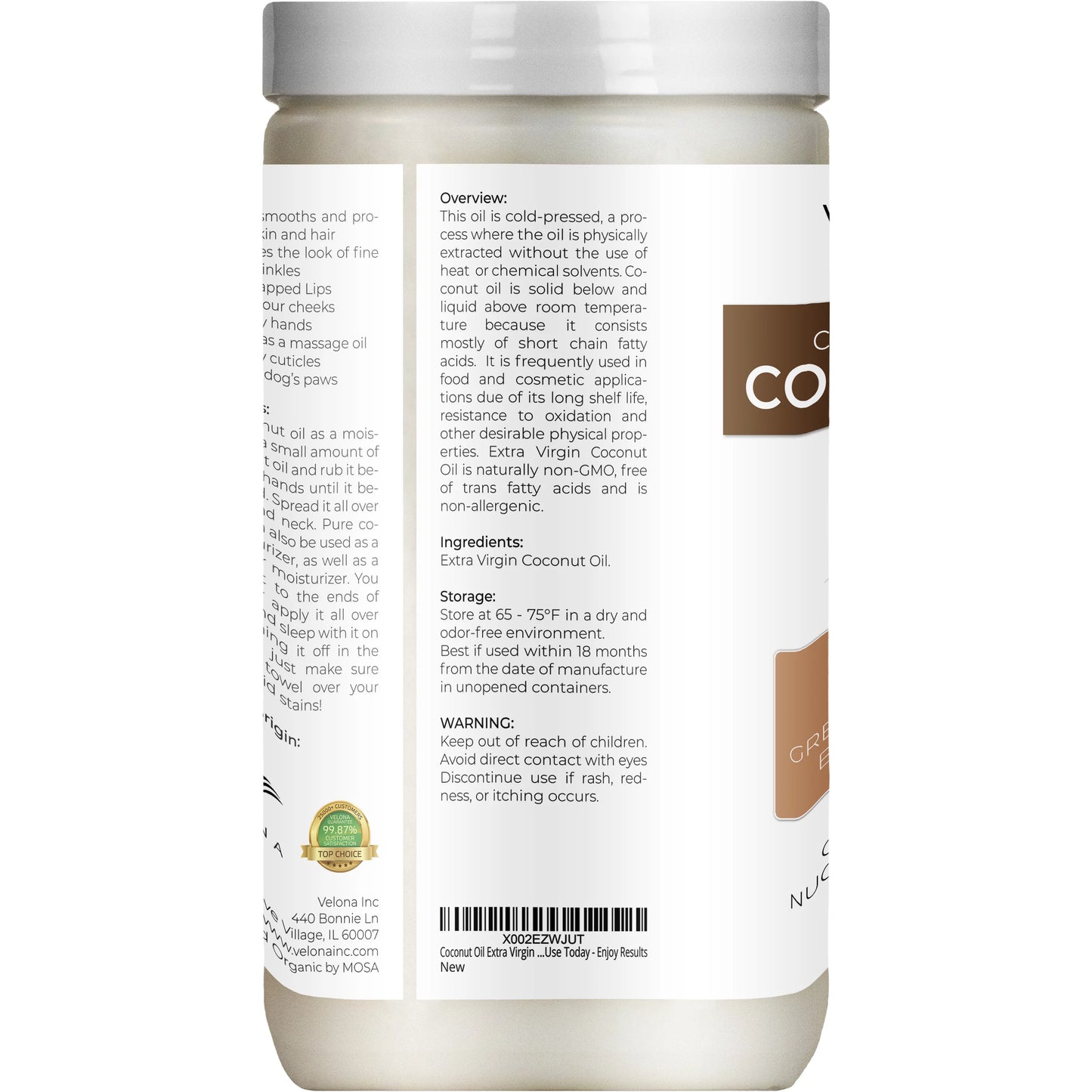 - Use Oil in Body, Virgin, Food oz Results jar | Care Skin, Virgin USDA Certified Hair - Grade Cosmetic Extra | Pressed Face, Velona Today and | Cold 64 Enjoy Coconut | | Extra Organic