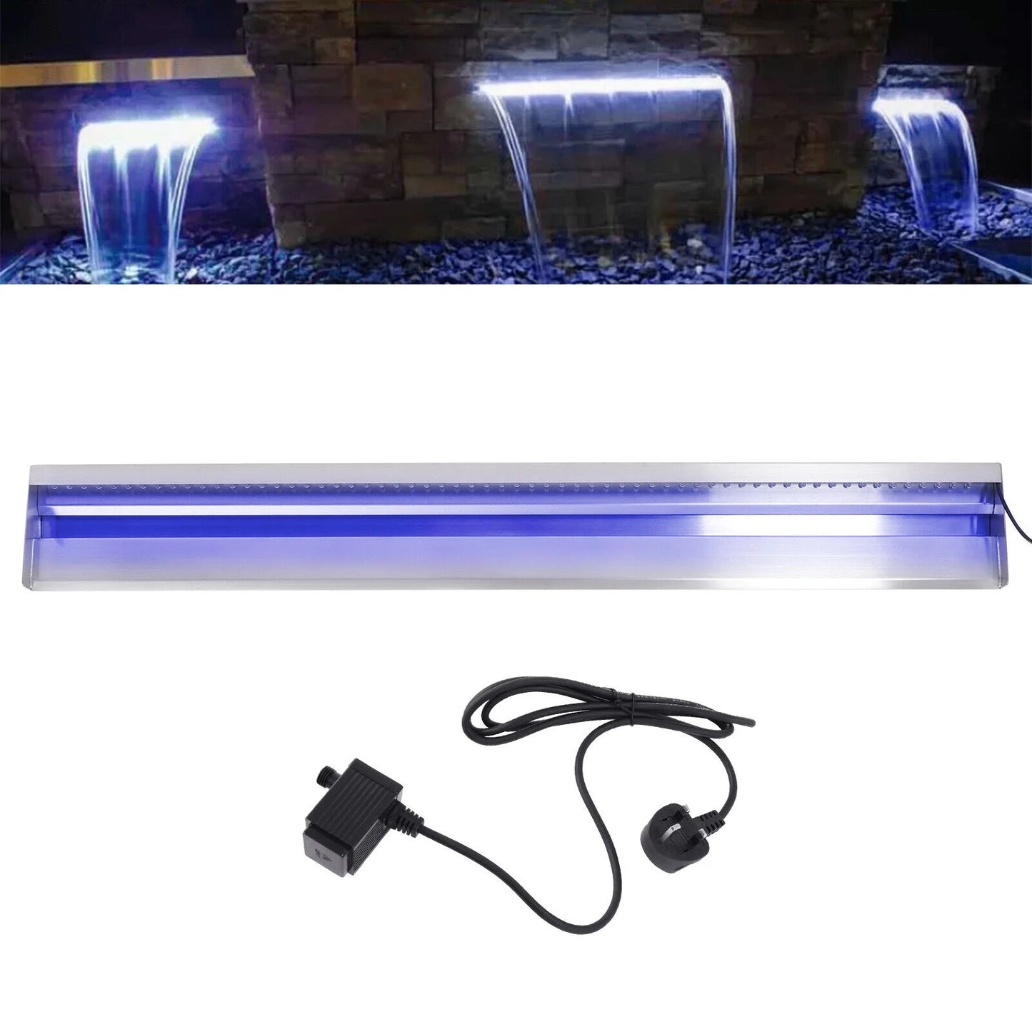 Waterfall with Fountain Light LED 35.4 Strip Swimming Pool Pool Waterfall Inch