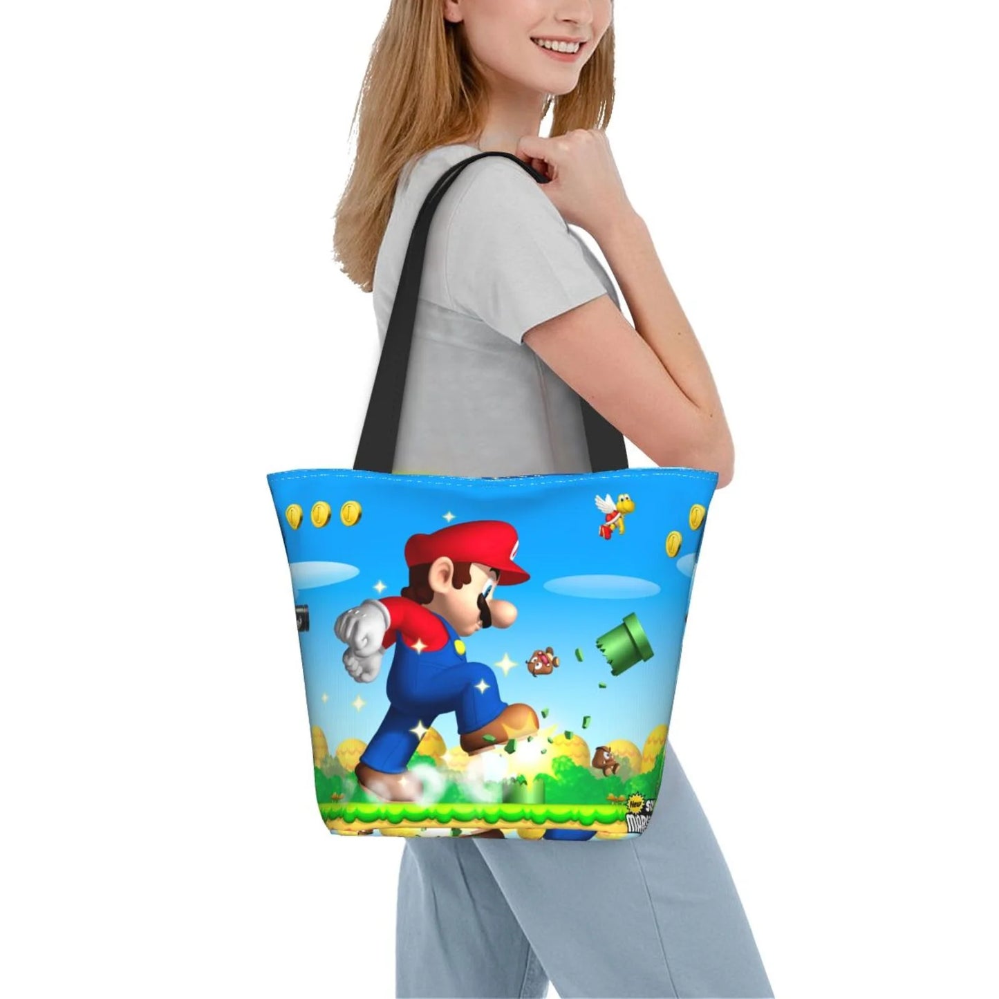 Super Handbag Mario Shoulder Women's Travel Capacity School Work Animated Large Bag Beach Shopping For Business Tote