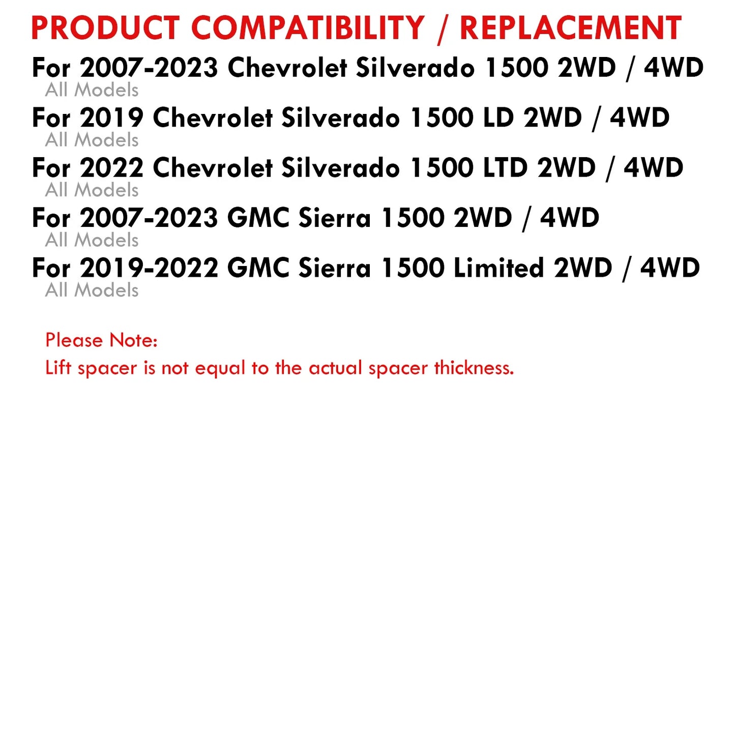 2019 Compatible/Replacement Distributors SL Rear 2016 2008 2015 Front For 2011 Spacer Chevrolet 2012 2" 2017 Lift 2021 Leveling Silverado Kit Chevy AJP 2014 2020 2010 2007 2013 Sierra 2009 2018 GMC 2"