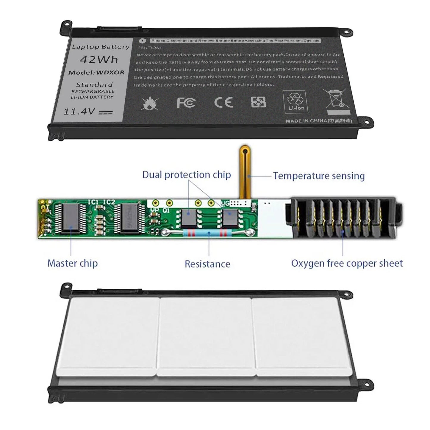 WDXOR 3300 Dell for 42Wh 3180 Latitude WDX0R Battery 3-Cell 3379 3390 3190 3380