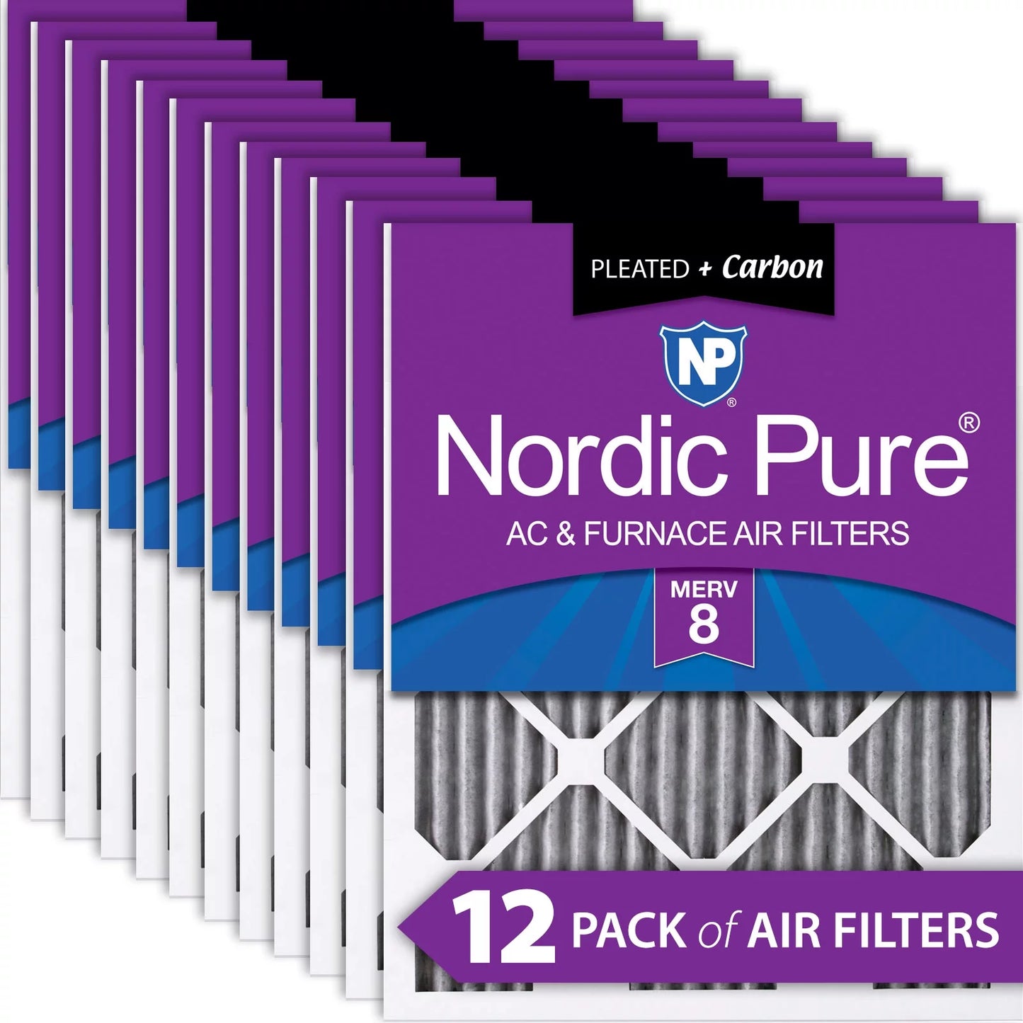 8 Carbon 14x25x1 MERV Furnace (13_1/2x24_1/2) Air Filters Pleated Plus Pack 12