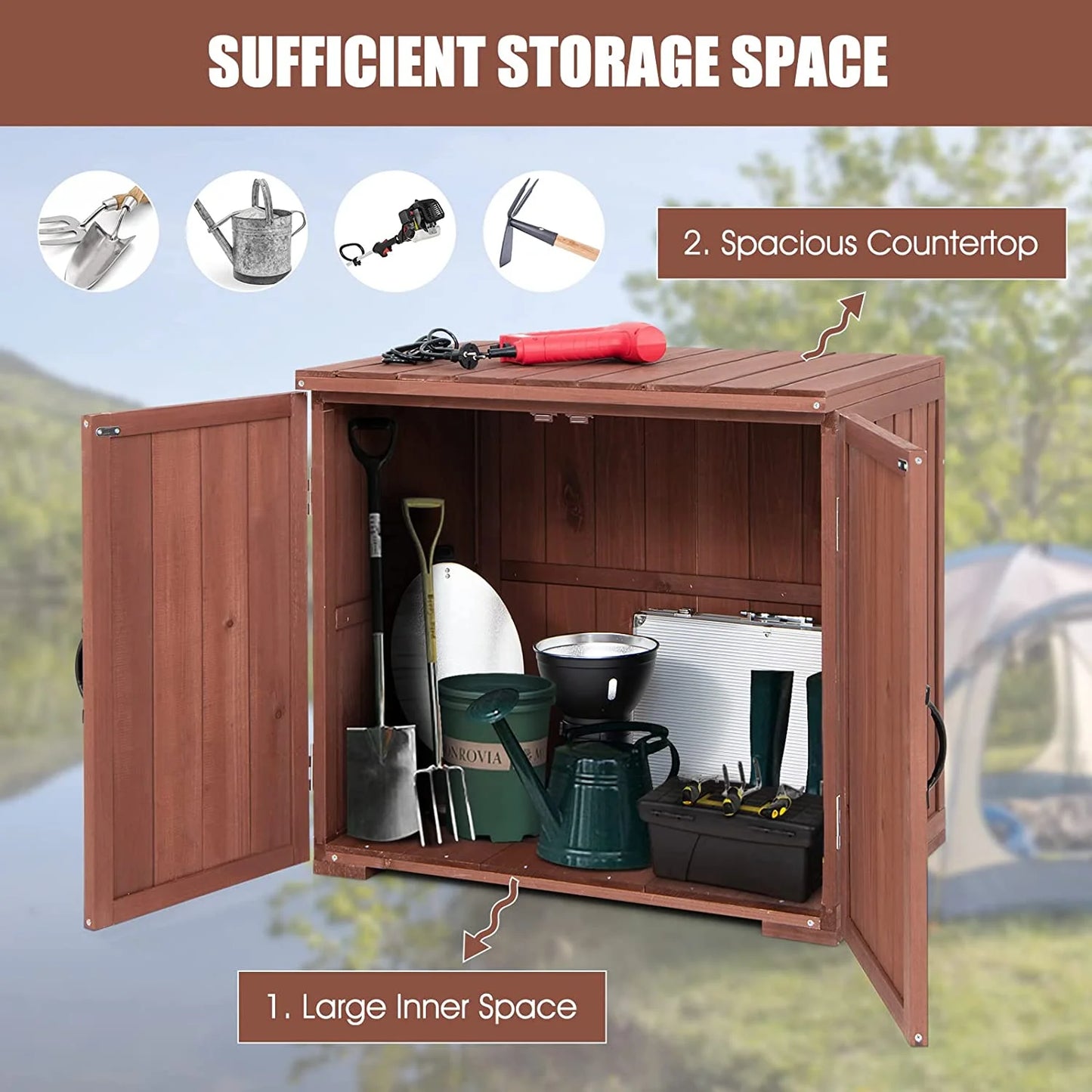 Wooden 30" 28.5" Porch, Outdoor Cabinet Deck Assembly, x 22" Backyard & Storage Box Inner Box, for Countertop, Storage W/Spacious Tool 30" Space x Storage Easy (Brown) Garden