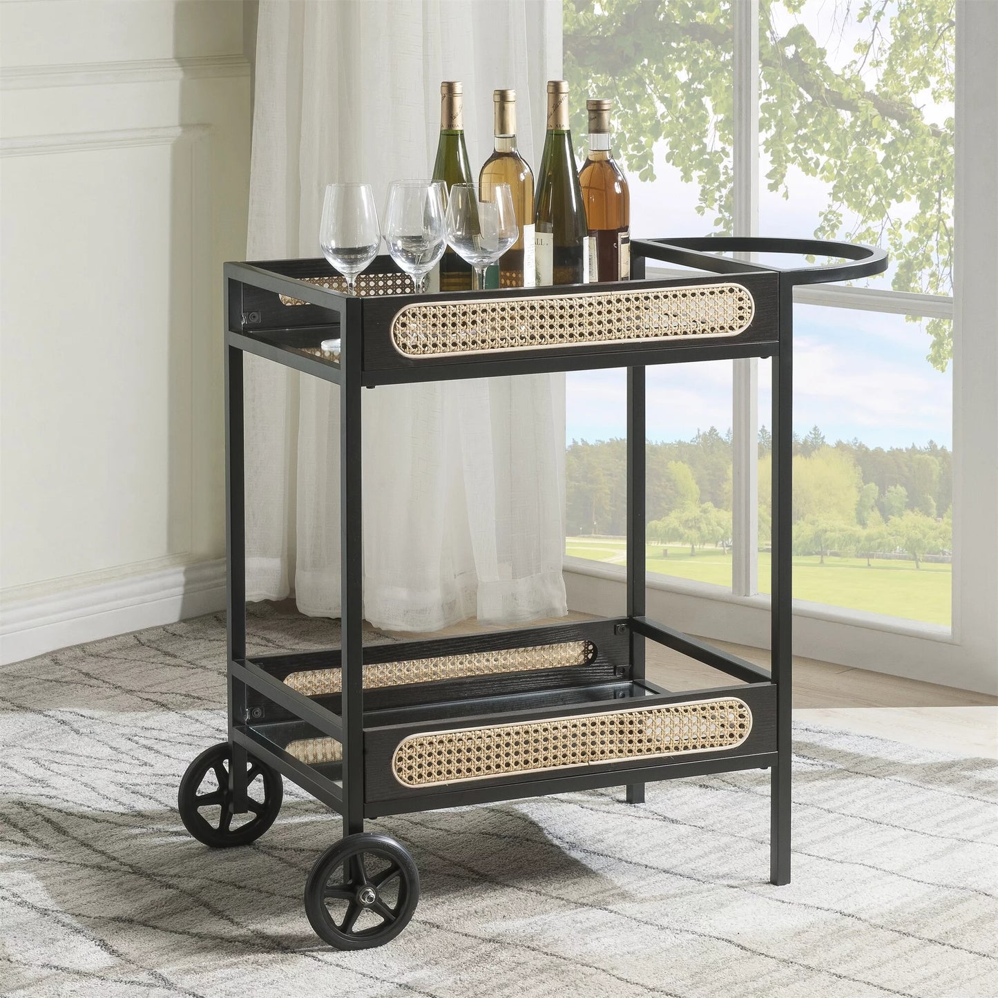 & BESTCOSTY Finish Wood Serving Cart, Metal Carts Black Kitchen