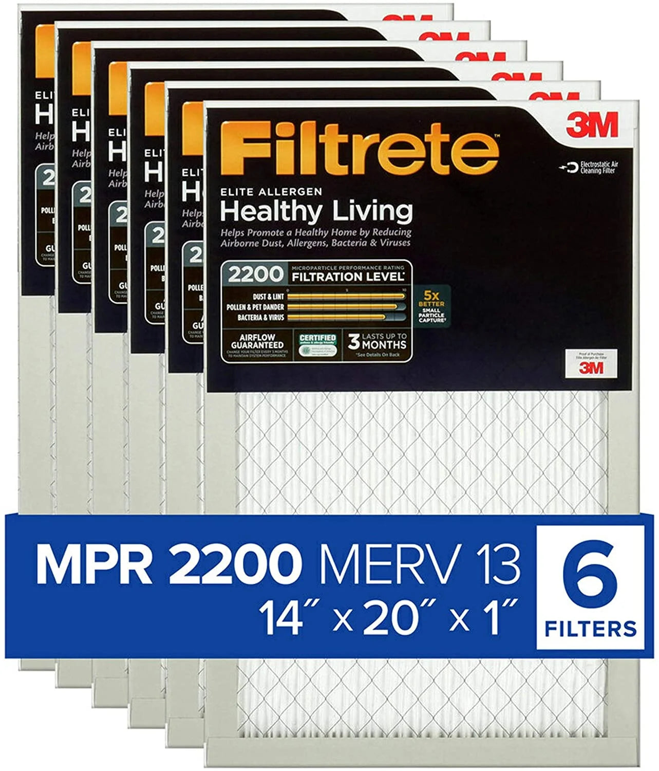 14x20x1, dimensions x 19.81 Air 0.78) Elite Furnace x 6-Pack (exact Filter, Allergen, 13.81 AC Healthy 2200, Filtrete MPR Living