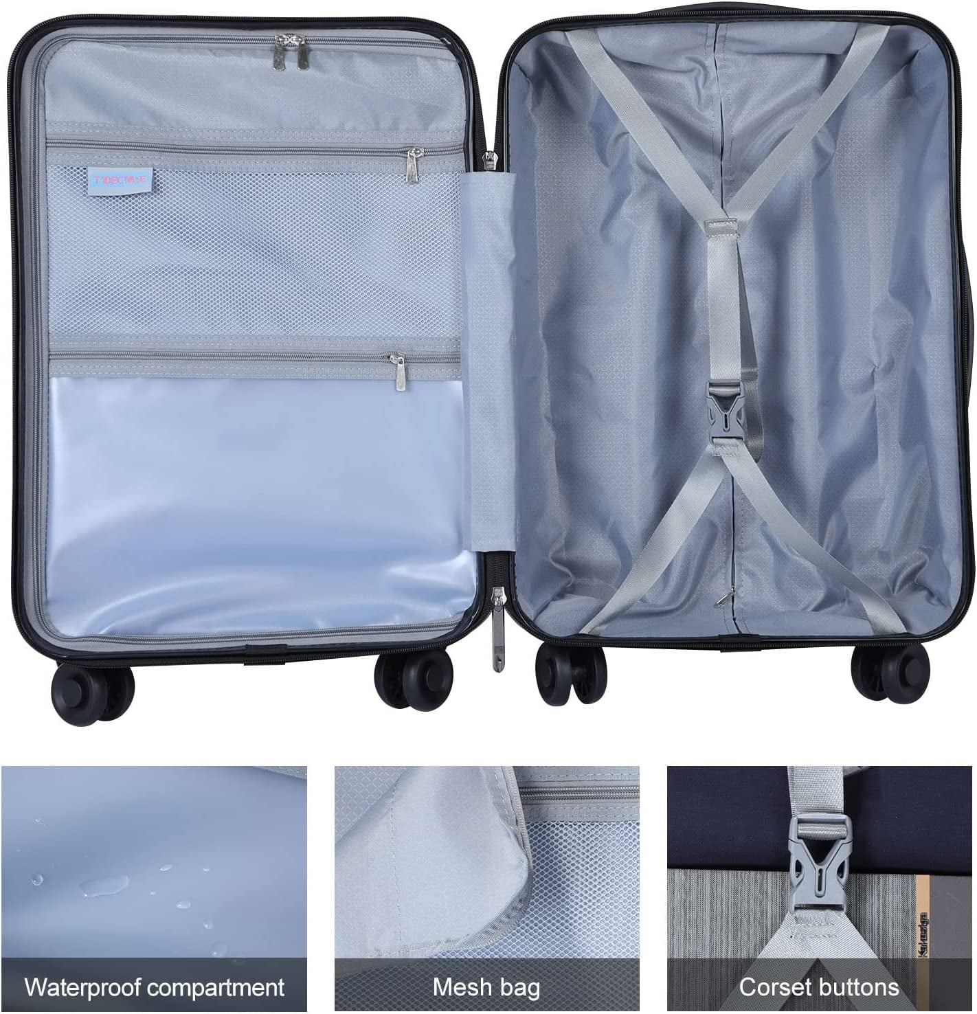 20 & 24 Suitcase Inch Spinner Lock Front with 20/24 Wheels, Lightweight 37~41L 20 Hardshell Inch Luggage Only Grey Piece TSA ABS+PC Expandle, with Pocket 2 + 65L,Dark Laptop & Set,